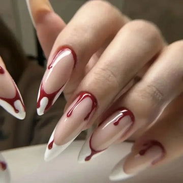 24 Blood Halloween Nails | Blood Splatter Press-On Nails Set Almond-Shaped for Women Halloween