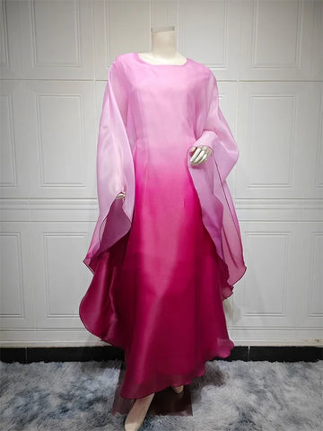Eid Outfits For Ladies | Summer Organza Satin Shiny Batwing Abaya | Muslim For Women