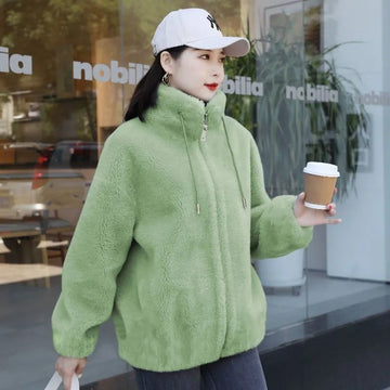 Women Winter Double Coral Fleece Jacket | Coat Stand Collar Plush Thick Overcoat