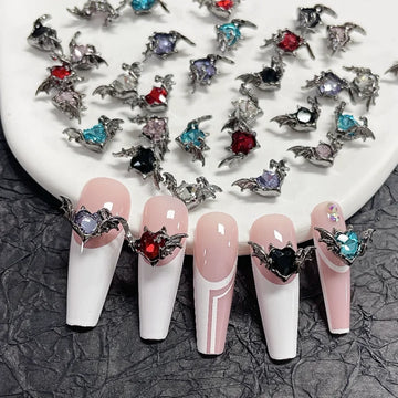 10pcs Gothic Punk Style Alloy Bat 3Heart D Nail Art | Spider Nail Design For Halloween