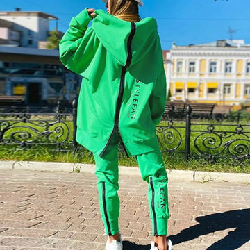 Women Tracksuit Set | Winter Back Zipper Letter Print Hooded Sweatshirt Jogging Pants Set