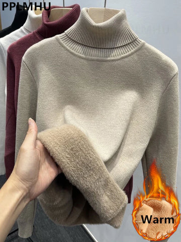 Turtleneck Sweater Women | Korean Fashion Lined Warm Sueter Knitted Pullover Slim Top