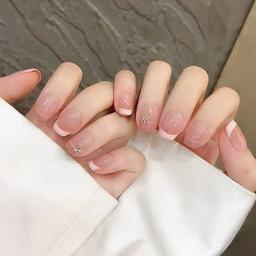 10 Short Square False Nails | French Edge Glossy Wearable Fake Nails Full Cover Nail Tips