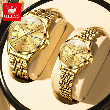 OLEVS Original couple Wrist Watch | Waterproof Luminous Quartz Watch | Stainless Steel Strap Temperament Wristwatch
