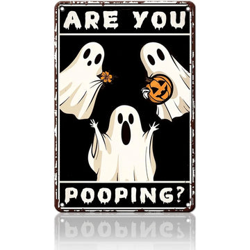 Ghost Metal Tin Sign - Halloween Wall Decor Ideas | Rustic Bathroom Art