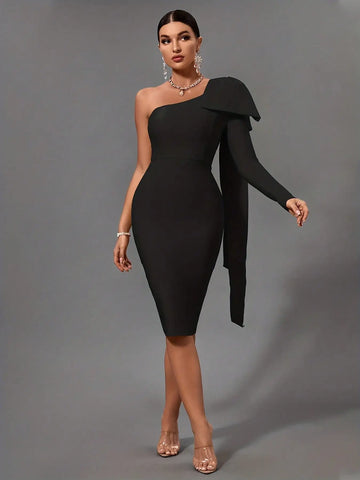Bandage One Shoulder Black Dress | Birthday Club Outfit 2022 Summer New Arrival
