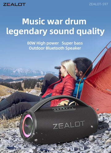 Zealot-S97 80W Loudest Portable Bluetooth Speaker | RGB colorful light waterproof wireless