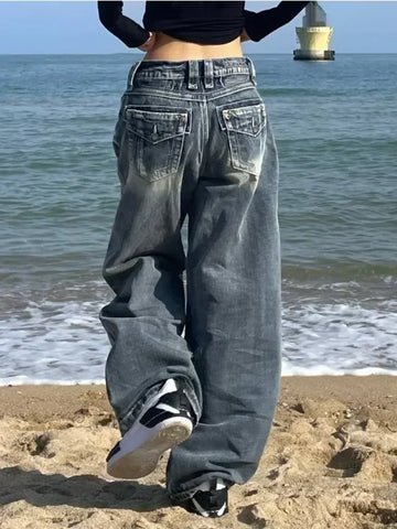 Vintage Baggy Jeans | Streetwear Oversize Denim Pants | Korean Style Hip Hop Trousers