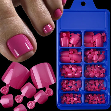 100Pcs Rose red square toenails with a natural glossy finish
