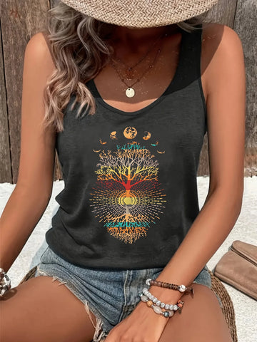 Vest Dress Women's | Printed Summer women's loose and personalized dream catcher mesh printed vest top T-shirt