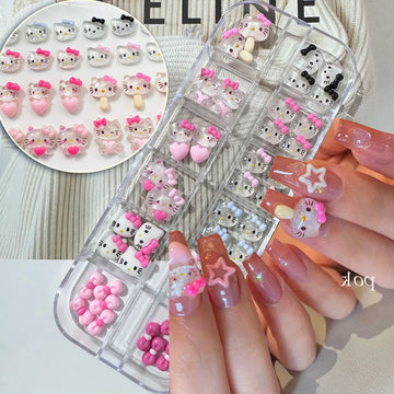 1box Hello Kitty Ice Cream Nails | Decorations Transparent Heart Hello Kitty Bow Manicure