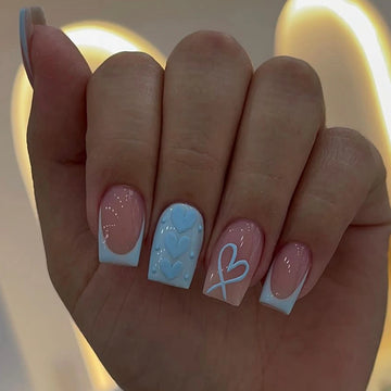 24 Blue French nails | hearts on nails Detachable And Reusable Jelly Glue 1pc Cuticle Pusher