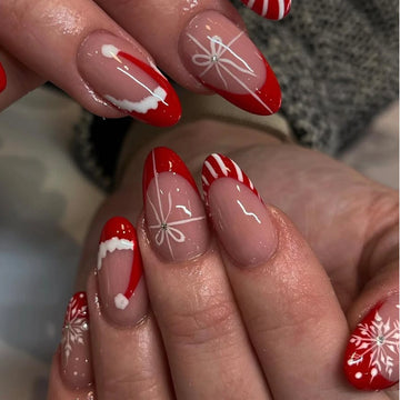 24 Christmas Red Nail Art With Snowflake | Artificially Adhered To The Nails