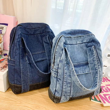 Denim Backpack | Adjustable Strap Women Schoolbag Casual Jeans Bag