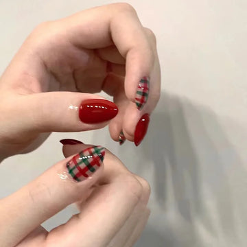 24 Almond Holiday Nails | Christmas Nail Short Almond Fake Nail Tips