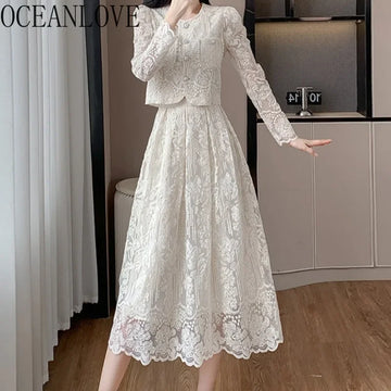 OCEANLOVE Blouse Skirt Sets | Autumn Korean Fashion 2 Pieces Set Women Outfits