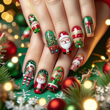 24 Christmas Gift Nails | Winter Santa Claus Penguin Pattern False Nails Tips