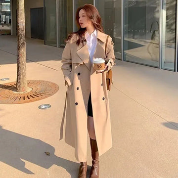 Trench Coat Outfit Ideas | Midi Length Fashion Korean Elegant Khaki Black Women's Windbreaker Coat