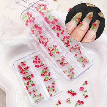 6/12 Grid 3D cherry red nail designs | Red Cherry Fruits Crystal Rhinestone Nail Art Decoration