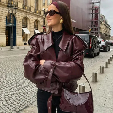 Crop Leather Jacket | Elegant Long Sleeved Zipper Pocket Pu Jackets | Streetwears Clothing
