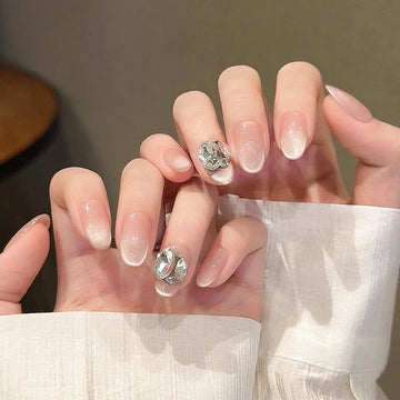 12 Gel Nail Ideas For School | Glitter Rhinestone Design Full Cover False Nails for Girls