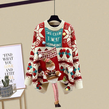 New Christmas Sweater | Knit Pullover Lace Up Pleated Half Dress | Two Piece Elegant Women's Dress