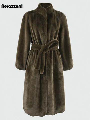 Fluffy Winter Coat | Women Stand Collar Sashes A Line Clothes