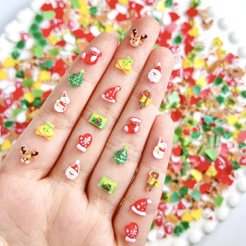 20 Cartoon Christmas nails | Charms Mini Creative Gloves Santa Claus Snowman Resin Nail Art