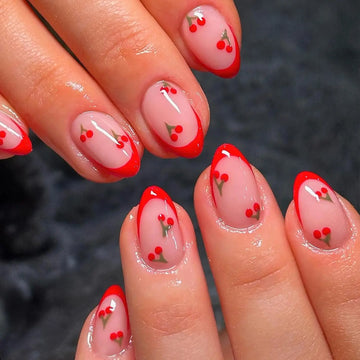 24 Cherry Red Nails Design set 1pc Nail File & 1Nail Glue Sticker Kit Nails