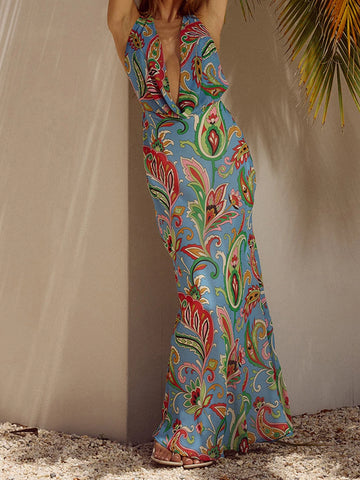 Elegant floral maxi sleeveless dress for women for Summer Parties and Events