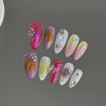 10pcs Handmade Aura Nails for Summer Spice