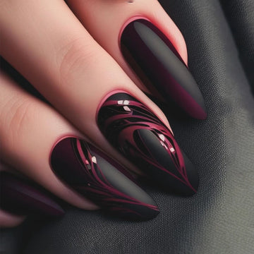 24 medium almond nails and winter black matte texture| fake nails manicures