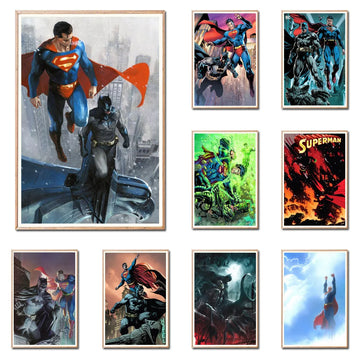Dc Comic Canvas Prints Superman And Batman Cartoon Posters Superhero Justice League Wall Art Painting