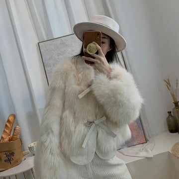Winter Fur Coat | Korean version versatile lace up thick top