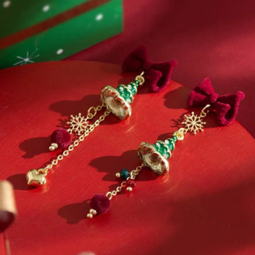 Vintage Christmas Tree Earrings diy for Women | Luxury Imitation Pearl Snowflake Earring
