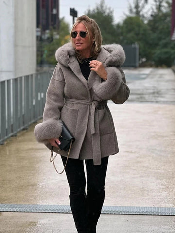 Hooded Winter Coat Women's | Fashion Lapel Lace Up Long Sleeve Warm Loose Jackets