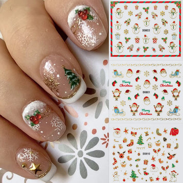 15 Gold Christmas Nail | Winter Nail Supplies Sticker | 3D Santa Claus Xmas Nail Sticker