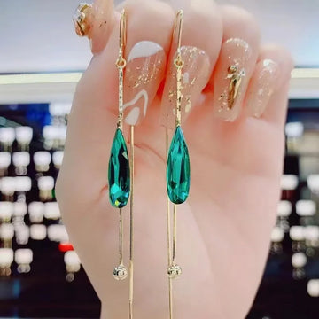 Korean Fashion Zircon Green Water Drop Earrings for Women | Crystal Long Pendant | Wedding Party Jewelry