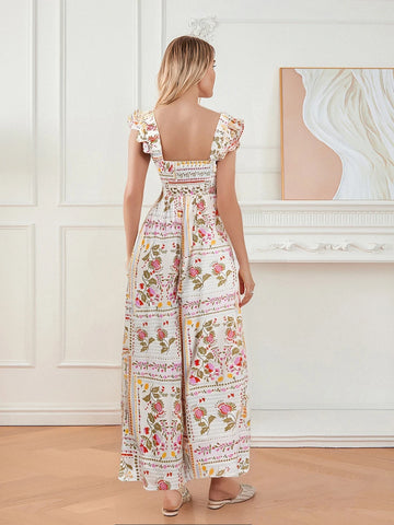 Chic Adjustable Strap Floral Midi Dress in Retro Style
