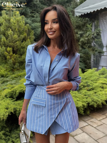 Long Sleeve Shirt | Clacive Fashion Loose Stripe Print Woman 2 Piece Set