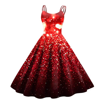 Women'S Christmas Dress Design | Glitter Sequins Large Swing Suspender Design
