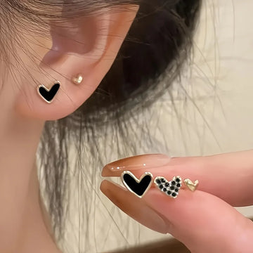 Heart shaped Earrings |Elegant and Compact Black Drip Oil Earrings Women's Charm Daily Party Jewelry