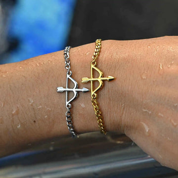 Bow and Arrow Bracelet for Men | Stainless Steel Miami Curb Chain Wristband