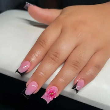 24 3d Flower Nails | French Style Press On Nails | Short Square European Wearable Nail
