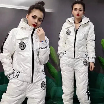 Winter Korean Glossy Parka Women Suit | 4Xl 5Xl Two Piece Set Casual Hooded Cotton Padded Short Coat + Thicken Pant