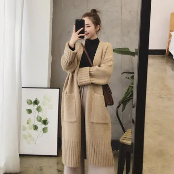 Cardigan Sweater Long | Korean Sweater Coat | Loose Medium Length Versatile Knitted Cardigan