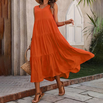 Women's Summer V-Neck Ruffle Maxi Dress