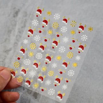 1Pcs 5D Winter Red Nails | Winter Red Deer Antler Hat Snowflakes Nail Art Sticker