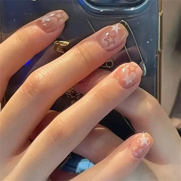 24 .Star Nail Designs | Short Square Manicure | Nail Stickers | Gradient False Nails