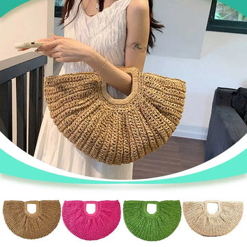Luxury Straw Bags | Large Tote Bag | Solid Color Simple Weaving Wrist Bag